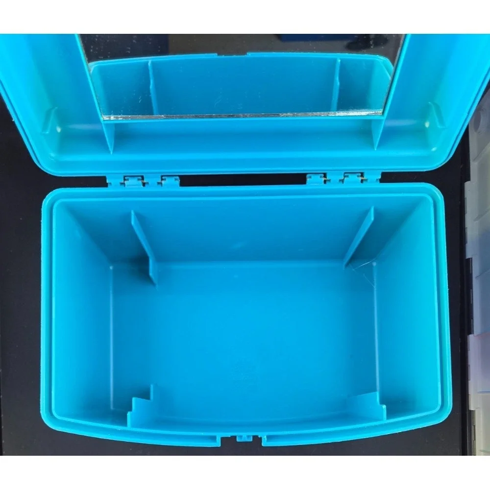 NICE! Vintage Caboodles Case Mirror Teal Blue #2720 USA 1990s Makeup Travel Box